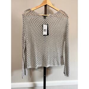 SWNY Long Sleeve Bateau Neck Open Knit Pullover Sweater Gray Women's Size M NWT